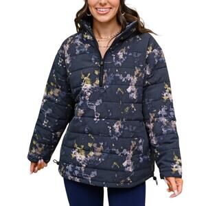 Mono B Watercolor Art Print Quarter Zip Pullover Puffer Jacket Coat Edgy Baddie